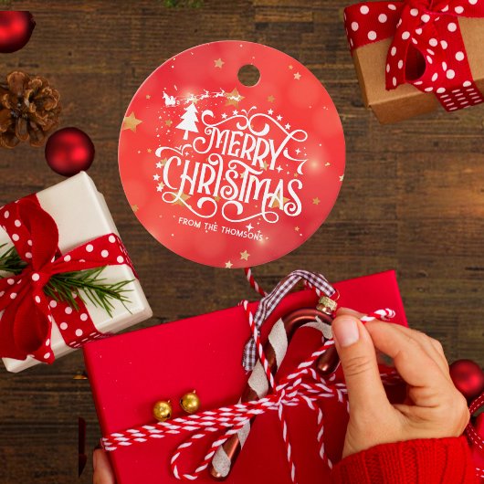 Étiquettes Cadeau Joyeux Noël étoilé rouge
