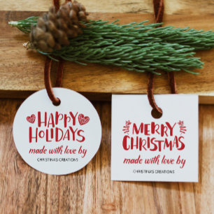 Étiquettes Cadeau Joyeux Noël fait avec amour Classic Round Balise