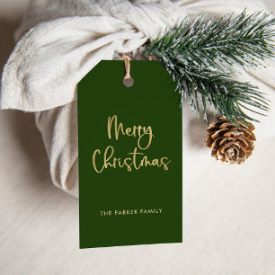 Étiquettes-cadeau Joyeux Noël   Faux Gold sur Green Décontracté Scri