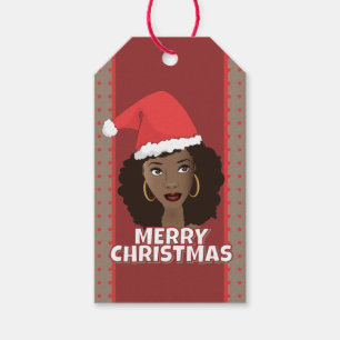Étiquettes-cadeau Joyeux Noël, Femme noire Santa Hat