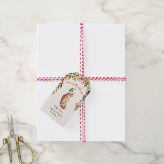 Étiquettes-cadeau Joyeux Noël Feuille verte Baies rouges Amoureux de (Avec de la ficelle)