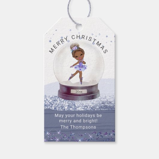 Étiquettes-cadeau Joyeux Noël Globe neige Aquarelle Ballerina (Devant)