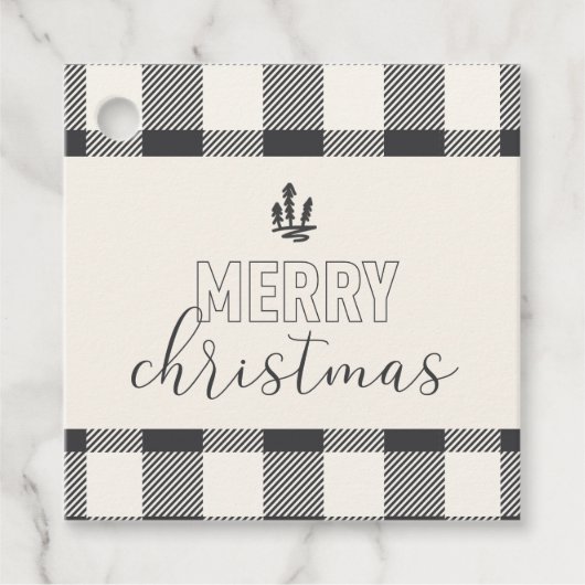 Étiquettes Cadeau Joyeux Noël Gris Buffalo Plaid (Devant)