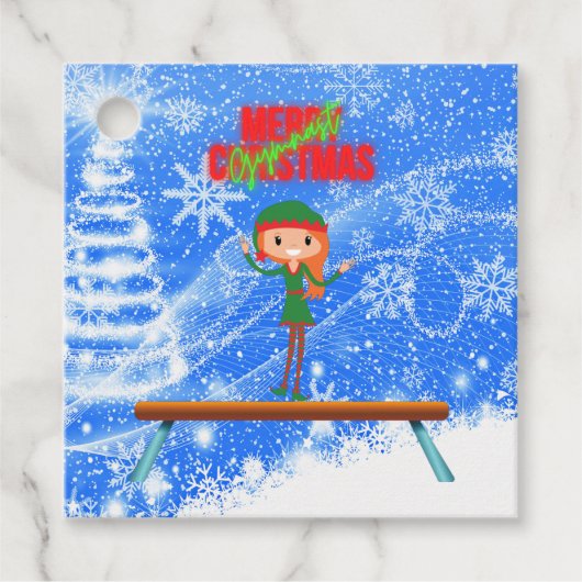 Étiquettes Cadeau Joyeux Noël Gymnast Elf (Devant)
