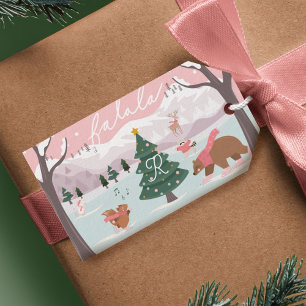 Étiquettes-cadeau Joyeux Noël Hiver Merveilleux Pays-Bas Bois Animau