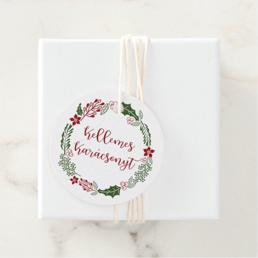 Étiquettes Cadeau Joyeux Noël hongrois, personnalisé (En situation)