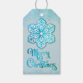 Étiquettes-cadeau Joyeux Noël Iridescente Blue Snowflake (Devant)