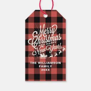 Étiquettes-cadeau Joyeux Noël Joyeux Nouvel An Rouge Check