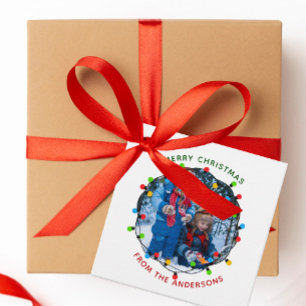 Étiquettes Cadeau Joyeux Noël Lumières Photo Rouge Vert De