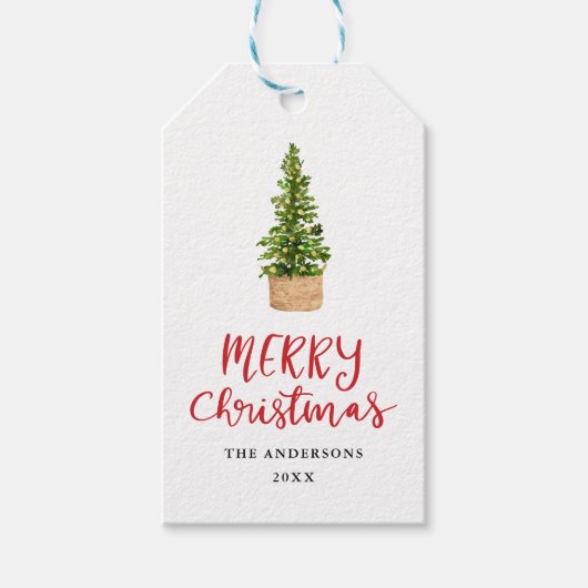 Étiquettes-cadeau Joyeux Noël manuscrit Script arbre festif (Devant)