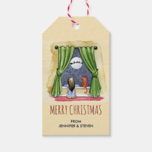 Étiquettes-cadeau Joyeux Noël mignon Enfant & Kitty Chat Noël