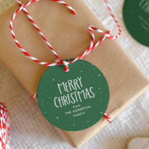 Étiquettes Cadeau Joyeux Noël mignon étoiles vertes simples points