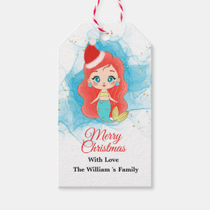 Étiquettes-cadeau Joyeux Noël mignon Parties scintillant Sirène étiq