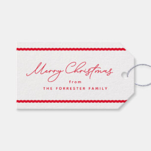 Étiquettes-cadeau Joyeux Noël mignon rouge rayures blanches vacances