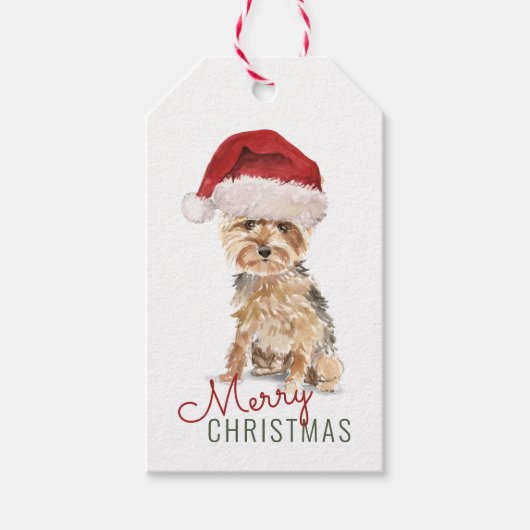 Étiquettes-cadeau Joyeux Noël mignonne Yorkshire Terrier Custom (Devant)