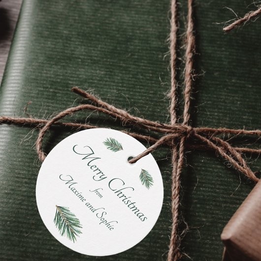 Étiquettes Cadeau Joyeux Noël minimaliste pin vert élégant