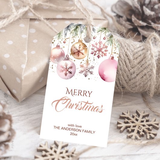 Étiquettes-cadeau Joyeux Noël moderne boho aquarelle métallique