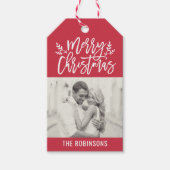 Étiquettes-cadeau Joyeux Noël moderne photo de script rouge (Devant)