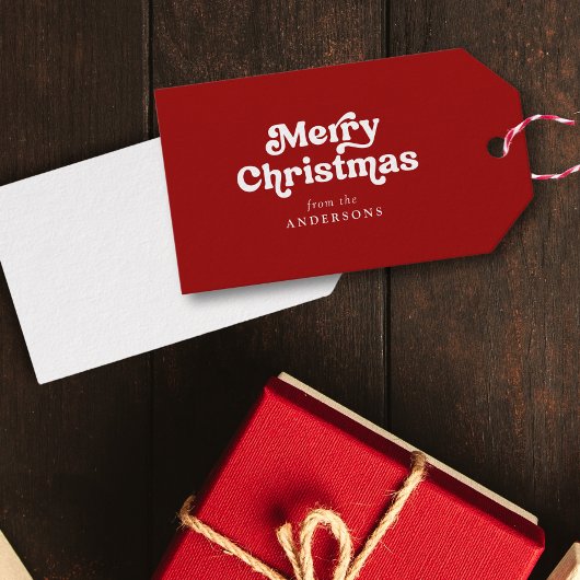 Étiquettes-cadeau Joyeux Noël moderne Retro Couple/Nom(s) de famille