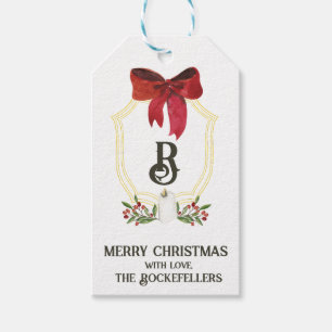 Étiquettes-cadeau Joyeux Noël Monogram Crest Holidays