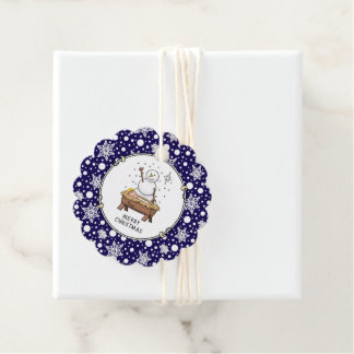 Étiquettes Cadeau Joyeux Noël Nativité bébé Jésus Snowman