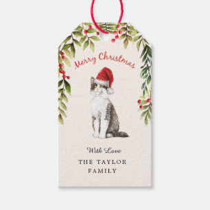 Étiquettes-cadeau Joyeux Noël noir Amoureux de les chats blancs