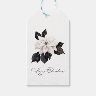 Étiquettes-cadeau Joyeux Noël noir et blanc Poinsettia