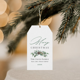 Étiquettes-cadeau Joyeux Noël Nom de Famille Élégante Végétation