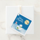 Étiquettes Cadeau Joyeux Noël Ours Polaire & Cub Nuit Neige (En situation)