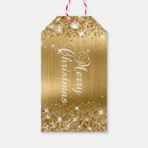 Étiquettes-cadeau Joyeux Noël pailleté or feuille