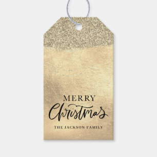 Étiquettes-cadeau Joyeux Noël Paillettes Métallisées Or