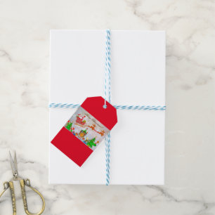 Étiquettes-cadeau Joyeux Noël Père Noël livre des cadeaux