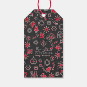 Étiquettes-cadeau Joyeux Noël Père Noël Star Symboles Noir Rouge