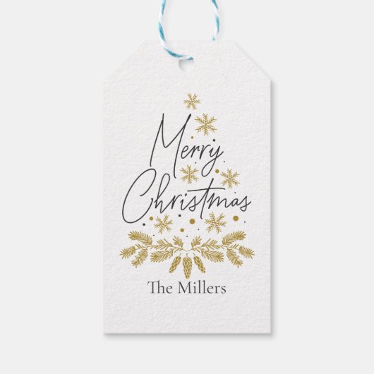 Étiquettes-cadeau Joyeux Noël personnalisé, Arbre à flocon d'or (Dos)
