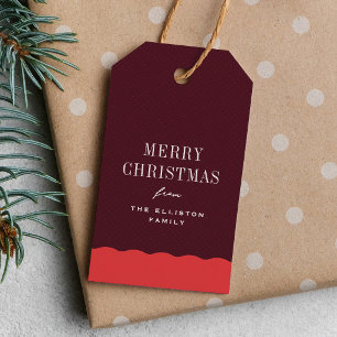 Étiquettes-cadeau Joyeux Noël personnalisé rouge et bordeaux