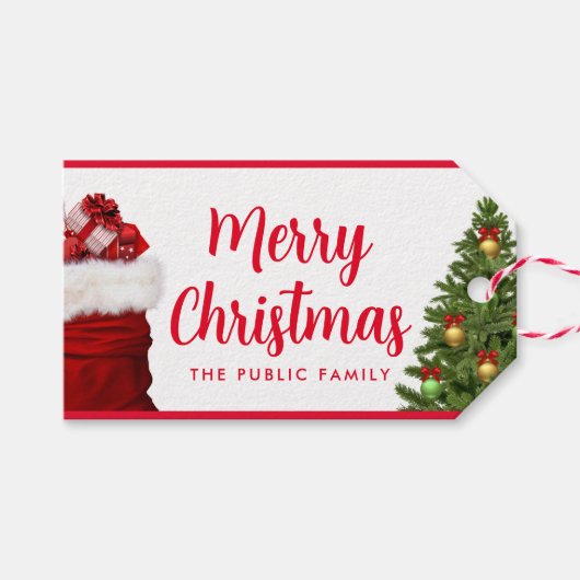 Étiquettes-cadeau Joyeux Noël personnalisé Script Texte Pine Arbre R (Devant (Horizontal))