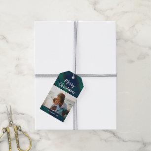 Étiquettes-cadeau Joyeux Noël Photo Black Watch Tartan Plaid