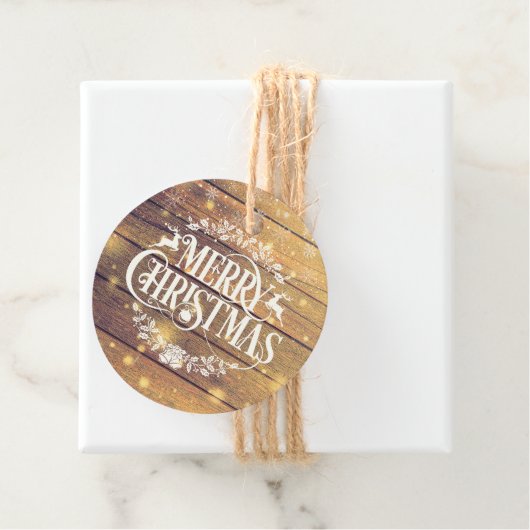 Étiquettes Cadeau Joyeux Noël Photo Bois rustique (En situation)