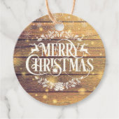 Étiquettes Cadeau Joyeux Noël Photo Bois rustique (Devant)