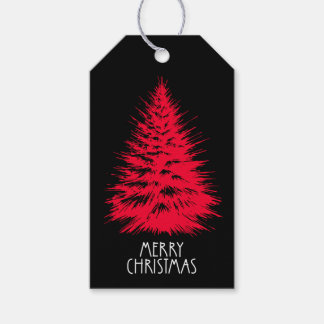 Étiquettes-cadeau Joyeux Noël Pin Sylvestre Rouge Chic en Distress