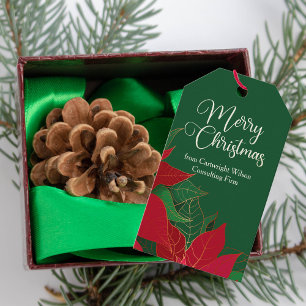 Étiquettes-cadeau Joyeux Noël Poinsettia Elegant Green Business