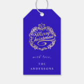 Étiquettes-cadeau Joyeux Noël Pour Nommer Wreath Royal Blue Gold (Devant)