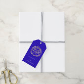Étiquettes-cadeau Joyeux Noël Pour Nommer Wreath Royal Blue Gold (Avec de la ficelle)