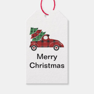 Étiquettes-cadeau Joyeux Noël Red Antique ramasse Camion