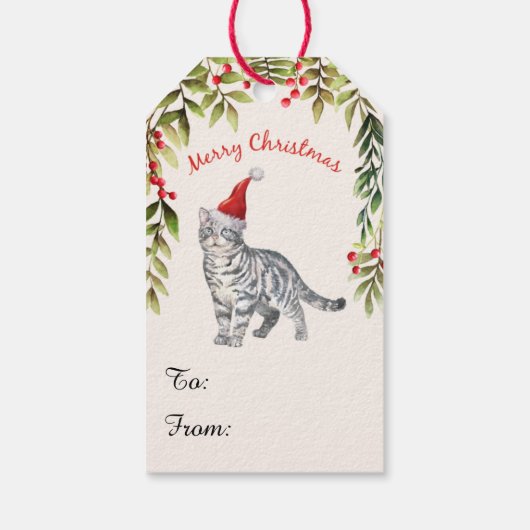 Étiquettes-cadeau Joyeux Noël Red Berries Green Leaf Amoureux des ch (Dos)