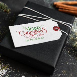Étiquettes-cadeau Joyeux Noël Red Green Festive Retro Typographie