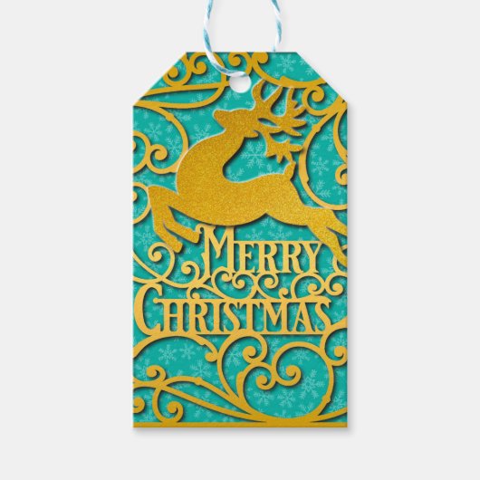 Étiquettes-cadeau Joyeux Noël Reindeer Silhouettes Snowflake (Devant)