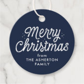 Étiquettes Cadeau Joyeux Noël rétro script marine cadeau de vacances (Devant)