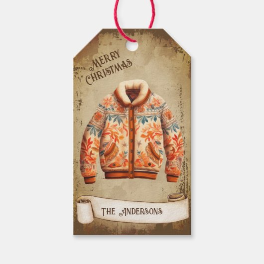Étiquettes-cadeau Joyeux Noël Retro Vintage Jacket (Devant)