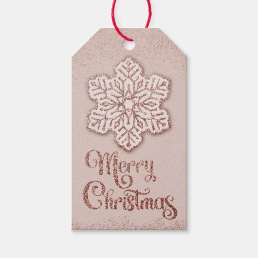 Étiquettes-cadeau Joyeux Noël Rose Parties scintillant or Snowflake (Devant)